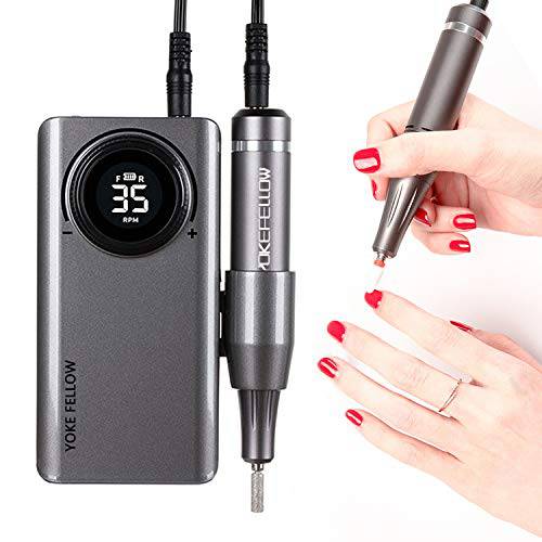 YOKE FELLOW Nail Drill Machine for Acrylic Nails, Professional Rechargeable 35000 RPM Electric Nail Drills Machine Portable Manicure Pedicure Drill Machine with 6 Bits Grey