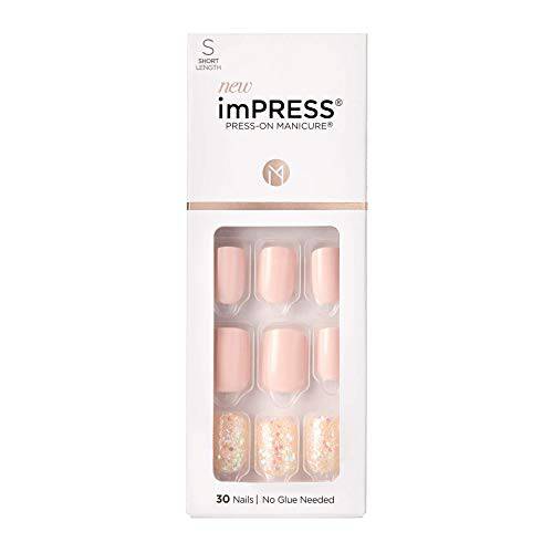 KISS imPRESS Press-On Manicure, Nail Kit, PureFit Technology, Short Press-On Nails, Square, Dorothy, Includes Prep Pad, Mini File, Cuticle Stick, and 30 Fake Nails