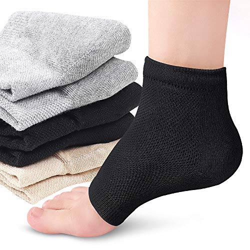 3 Pairs Moisturizing Socks, Foot Heel Socks, Open Toe Socks, Ventilate Gel Spa Socks for Womens (One Size Fits Most, 3 Colors(Black+Grey+Beige))