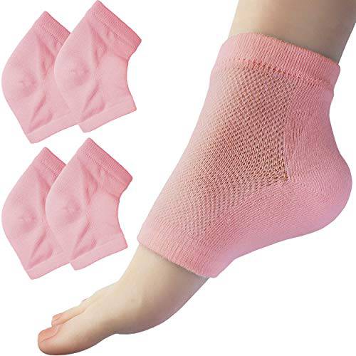 Chiroplax Vented Moisturizing Heel Socks Gel Lining Spa Sleeve Toeless Socks to Heal Protect Treat Dry Cracked Heels, 2 Pairs (Pink)
