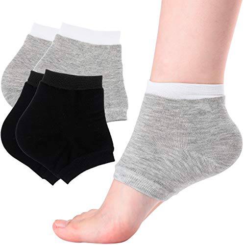 2 Pairs Open-Toe Moisturising Gel Heel Socks, Spa Sock for Men or Women Foot Care, Cracked Heels, Dry Feet, Foot Calluses, Dead Skin (Black, Gray)
