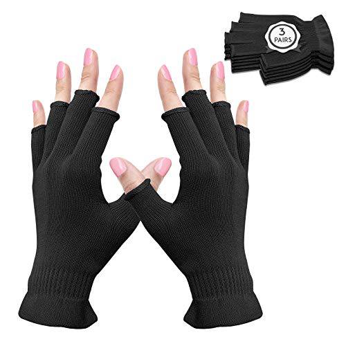 MIG4U Fingerless Moisturizing Beauty Gloves Half Finger Touchscreen Glove for SPA, Eczema, Dry Hands, Cosmetic Treatment, Summer Sun UV Protection Black 3pairs S/M
