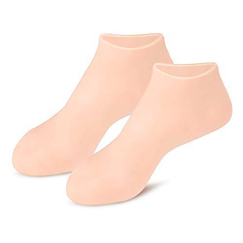 Moisturizing Socks, Silicone Gel Socks for Moisturize Dry Cracked Foot Skin, Waterproof for SPA Foot Care Socks Fits US Size 6-9 (Beige, Socks)