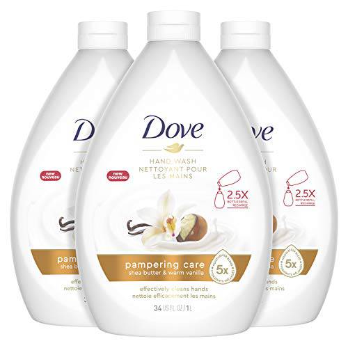 Dove Pampering Care Hand Wash For Clean & Softer Hands Shea Butter & Warm Vanilla Cleanser That Washes Away Dirt and Germs, 34 Fl Oz (Pack of 3)