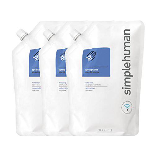 simplehuman Spring Water Moisturizing Liquid Hand Soap Refill Pouch, 34 Fl. Oz. (Pack of 3)