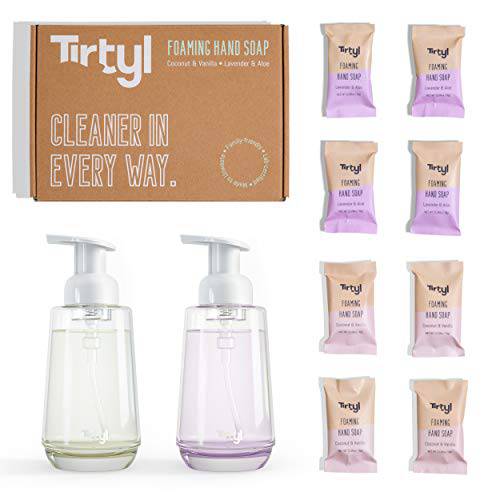Tirtyl Hand Soap Duo Kit - 2 Glass Foaming Dispensers + 6 Tablet Refills - Compostable Packaging - Variety Fragrances - 48 fl oz total (makes 6x 8 fl oz bottles of soap)
