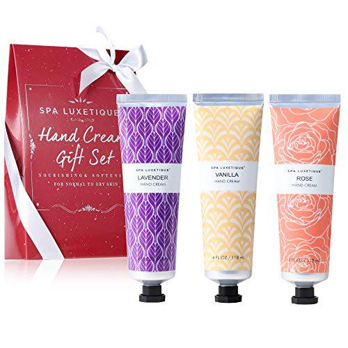 spa luxetique Hand Cream Gift Set, 12oz Hand Cream for Women, Rose Lavender and Vanilla Scent Hand Lotion, 4oz x 3pcs