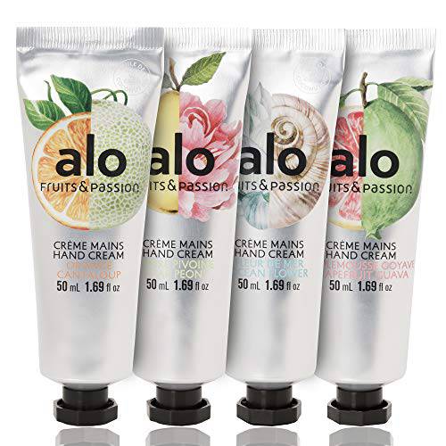 Fruits & Passion [ALO] Regenerating Hand Cream Gift Set, (Pack of 4) - Vegan-Friendly, Cruelty-Free Coconut Oil Hand Moisturizer, Travel Size Lotion for Dry Cracked Skin in Recyclable Tubes