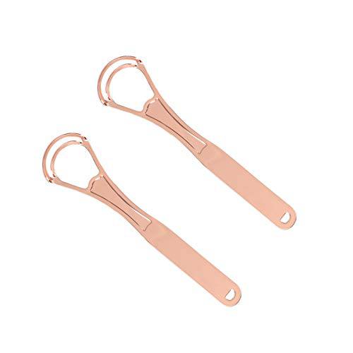JOSALINAS 2PCS Tongue Cleaners Wide-head Double Blades Scrapers For Oral Care, Rose Gold Color