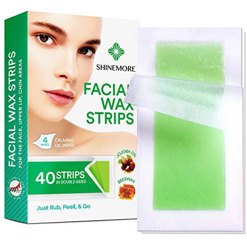 Wax Strips, Wax Hair Removal For Women, Body Wax Strips, Rose scent Waxing Kit with 40 Wax Strips + 4 Calming Oil Wipes