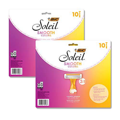 BIC Soleil Smooth Colors Razors with Aloe Vera and Vitamin E Lubricating Disposable Razors for Women, 20-Count, 3 Blades