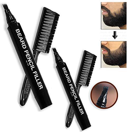 JINGYANG Beard Pencil Filler,Fast Camouflage Natural Hair Grower Waterproof Beard Pencil with Brush Kit for Mens (Black + Dark Brown)