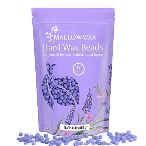 Hard Wax Beads - Mallowwax Hair Removal Wax Beans, Bikini Brazilian Wax - 1 LB Refill Waxing Beads for Eyebrow, Legs, Underarms for any Wax Warmer (Coarse Body Hair Specific)