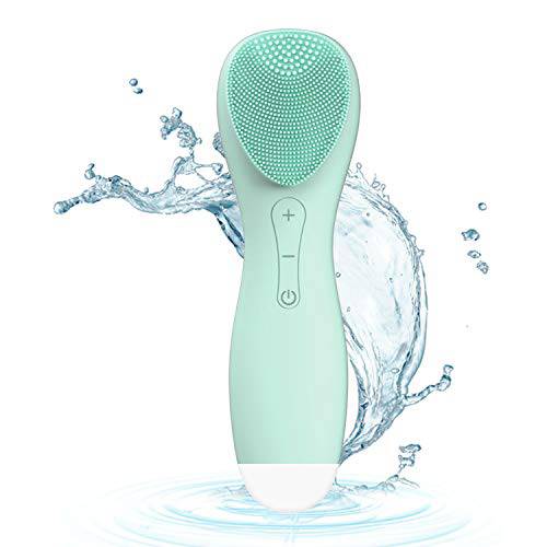 Tsmsv Facial Cleansing Brush, Waterproof Sonic Facial Cleansing Brush, Rechargeable Face Wash Brush with 5 Adjustable Speeds, Deep Cleaning, Gentle Exfoliating and Massaging（Green）