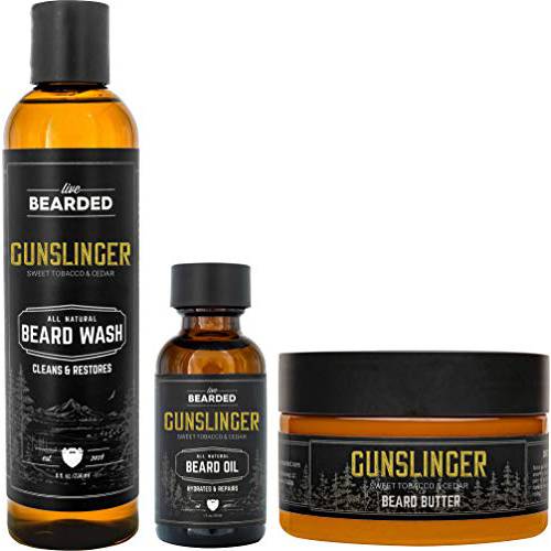 Live Bearded: 3-Step Beard Grooming Kit - Tombstone - Beard Wash, Beard Oil and Beard Butter - All-Natural Ingredients with Shea Butter, Jojoba Oil and More - Beard Growth Support - Made in the USA