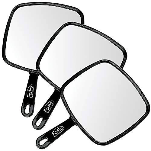 ForPro Large Hand Mirror, Multi-Purpose Mirror with Distortion-Free Reflection, Black, 9” W x 12” L (Pack of 3)