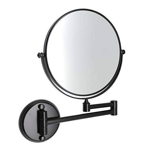 KAIIY Wall Mounted Makeup Mirror - 5X Magnification 8’’ Two-Sided Swivel Extendable Bathroom Hotel Cosmetic Mirror, Gunmetal Grey