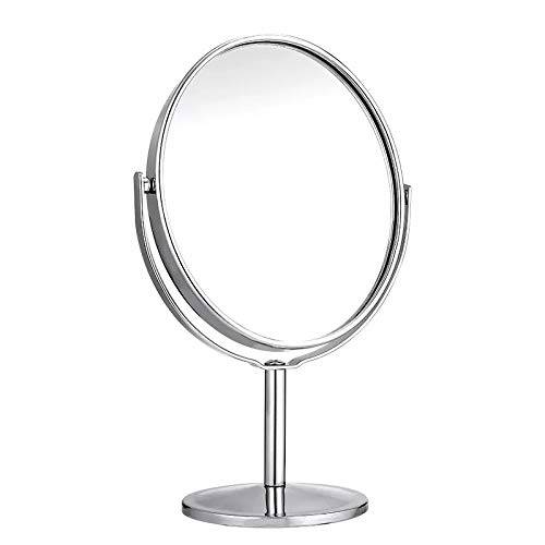 Makeup Mirror, VONOTO Magnifying Vanity Mirror, Double Sided Swivel Makeup Mirror 5X Magnification Cosmetic Mirror 360° Rotation (5, Silver Round)