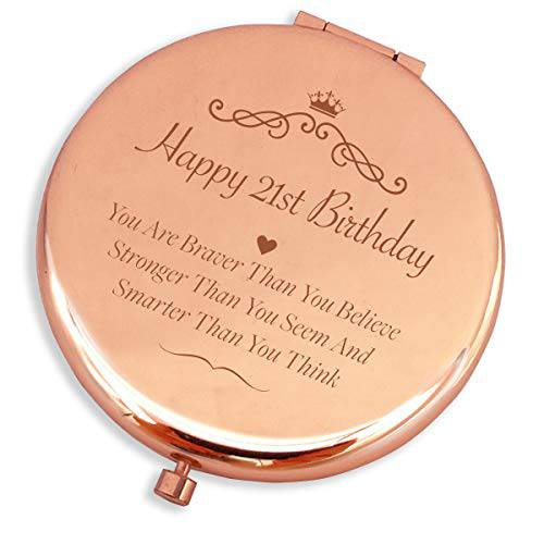 Blue Leaves 21st Birthday Gifts for Her, Sister, Daughter, BFF, Girlfriends,Carved Gifts-Makeup Mirror Rose Gold