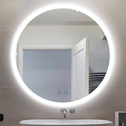 CITYMODA Bathroom Mirror with LED Lights 32 inch Circle Backlit Illuminated Wall Mounted Lighted Mirror Anti-Fog 3 Colors Change IP44 Dimmable Round LED Bathroom Mirror