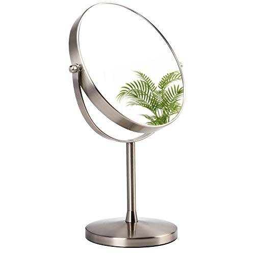 MIRRORMORE Professional 8’’ Large Double Sided 1X/10X Magnifying Makeup Mirror, Portable Travel Mirror with Stand and Magnetic Detachable Base, 360 Degree Swivel Personal Mirrors, Senior Pearl Nickel