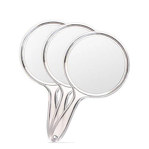 OMIRO Hand Mirror, Double-Sided Handheld Mirror 1X/3X Magnifying Mirror with Handle, Set of 3 (Clear)