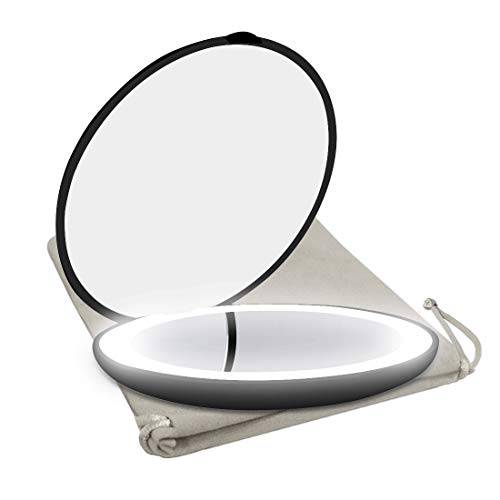 Milishow Travel Mirror with LED Lighted,1x/10x Magnification Compact Mirror with Light, 2-Sided Illuminated Folding Round Mirror, Handheld Pocket Makeup Mirror (Black)