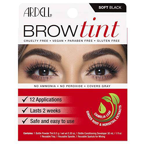 Ardell Brow Tint Soft Black, Longer-lasting Semi-permanent Brow Dye, with Natural Extracts, Complete Brow Tinting Kit, 1 pack