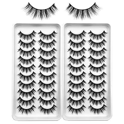 Mikiwi Lashes False Eyelashes 10-12mm Natural Fake Lash Fluffy Light Volume Faux Mink Lashes 10 Pairs Pack Eye lashes