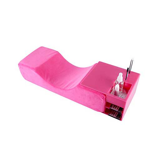 Eyelash Extension Neck Pillow With Acrylic Shelf Organizer Stand, Velvet Warm Lash Extension Grafting Pillow Makeup Tool Display Cabinet Shelves - Pink Shelf + Pink Pillow(Velvet Pillowcase)