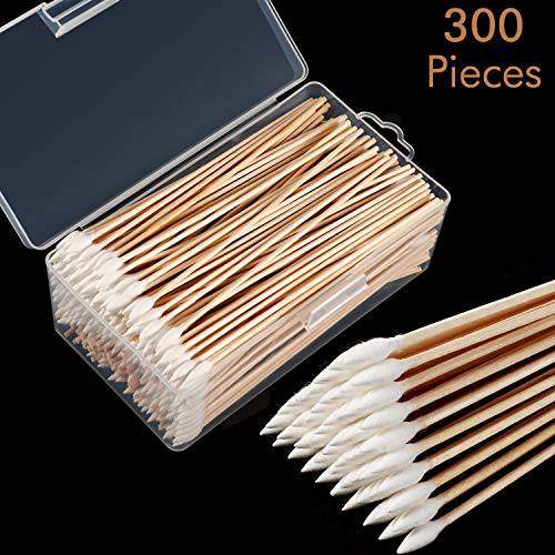 Norme 6 Inch Caliber Cleaning Swabs Round/Pointed Tip with Wooden Handle Cleaning Swabs for Jewelry Ceramics Electronics in Storage Case, 300 Pieces