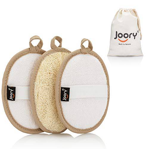JOORY Natural Exfoliating Loofah Sponge, Egyption Body Scrubber (3 Pack), Biodegradable Shower luffa Pad