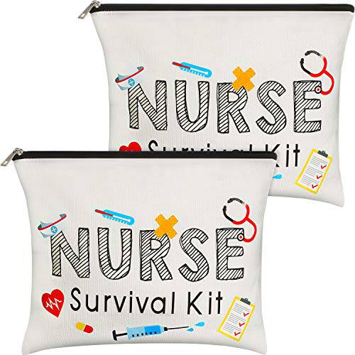 2 Packs Nurse Survival Kit Cosmetic Bag Funny Makeup Bag Nurse Gift for Women, Nursing Student, Nurse Practitioner, Nurse Appreciation Week Gift Travel Bag
