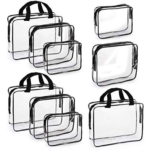 Hedume Set of 9 Clear Makeup Bags, TSA Approved Clear Toiletry Bag Set, Waterproof Clear PVC with Zipper Handle Portable Travel Luggage Pouch