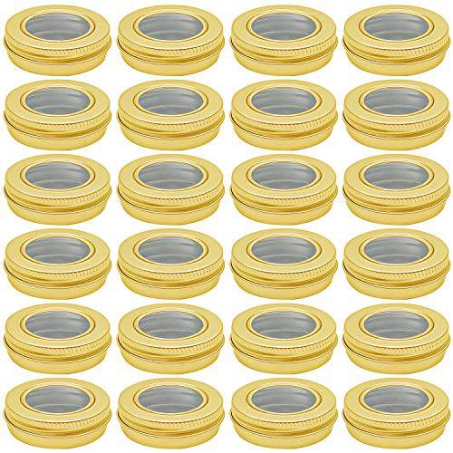 20 Pcs 0.5 Ounce Aluminum Tin Jar 15 ml Refillable Containers Clear Top Screw Lid Round Tin Container Random for Cosmetic ,Lip Balm, Cream, Gold