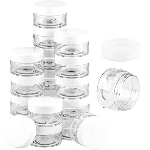 UPlama 24 Pack Cosmetic Containers, Plastic Sample Containers with Lids with Inner Liners Leakproof Wide-Mouth Travel Containers Jars Pots for Toiletry Makeup Cream Liquid Slime (2oz, White)