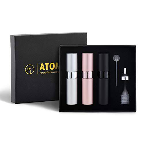 Lisapack 8ML Atomizer Perfume Spray Bottle for Travel (3 PCS) Empty Cologne Dispenser, Portable Sprayer for Men and Women (Black, Silver, Pink)
