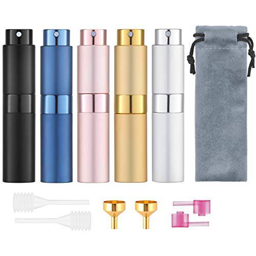 Tekson 5PCS 8ml Travel Perfume Atomizer Refillable, Mini Cologne Spray Bottle Empty, Small Aftershave Portable Sprayer for Liquid Dispenser (Five Colors)