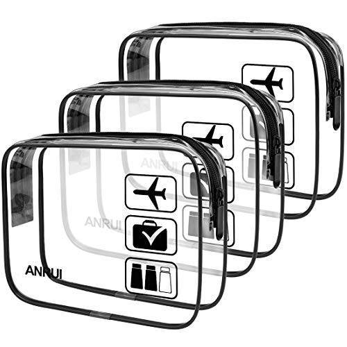 ANRUI Clear Toiletry Bag, 3-Pack TSA Approved Toiletry Bag For Travel Carry On Airport Quart Sized Clear Bag Same Size - Black