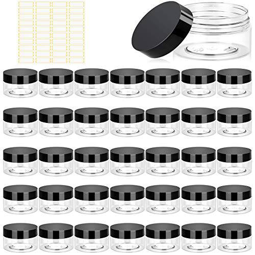 2oz Plastic Jars with Lids 36PCS Small Cosmetic Slime Containers Clear Travel Round Jars Empty Sample Containers Leak Proof Pot Jars with Black Lids for Lotion and Cream Acrylic Powder Lip Scrubs