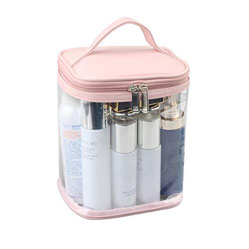 Premium Clear Makeup Bag with Inner Pocket, Transparent Cosmetic Pouch for Travel or Everyday Use, Waterproof Beach Bag for Sunscreen Skincare (Pink)