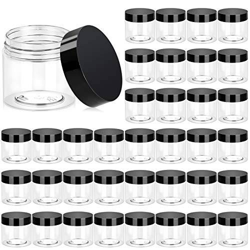 50 Pack 4 OZ Plastic Jars Round Clear Cosmetic Container Jars with Lids, Eternal Moment Plastic Slime Jars for Lotion, Cream, Ointments, Makeup, Eye shadow, Rhinestone, Samples, Pot, Travel Storage