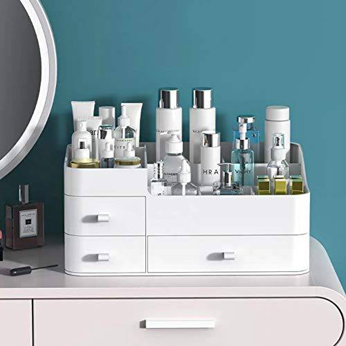 MIUOPUR Makeup Organizer for Vanity, Large Capacity Desk Organizer with Drawers for Cosmetics, Lipsticks, Jewelry, Nail Care, Skincare, Ideal for Bedroom and Bathroom Countertops - Large White