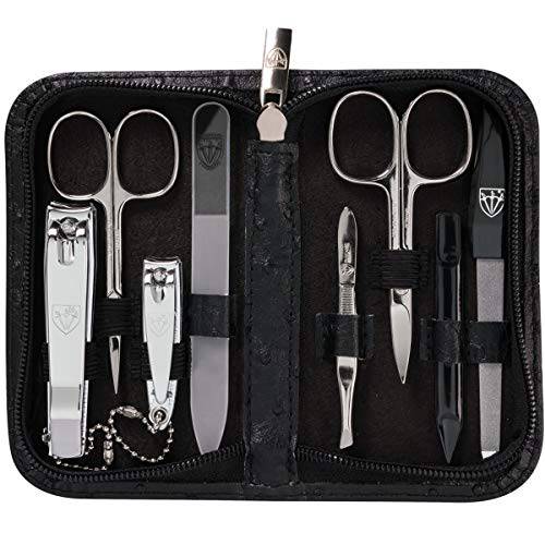 3 Swords Germany - brand quality 8 piece manicure pedicure grooming kit set for professional finger & toe nail care scissors clipper fashion leather case in gift box, Made in Solingen Germany (22009)