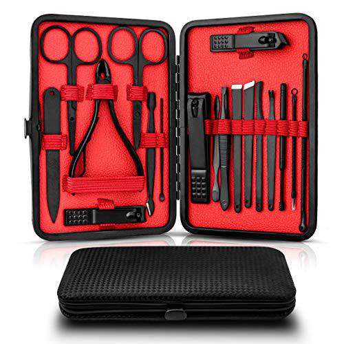 Manicure Set, Jarewea 18 Pcs Nail Clippers Kit Stainless Steel Pedicure Tools Professional Grooming Kits Nail Care Tools for Travel or Home (Black)