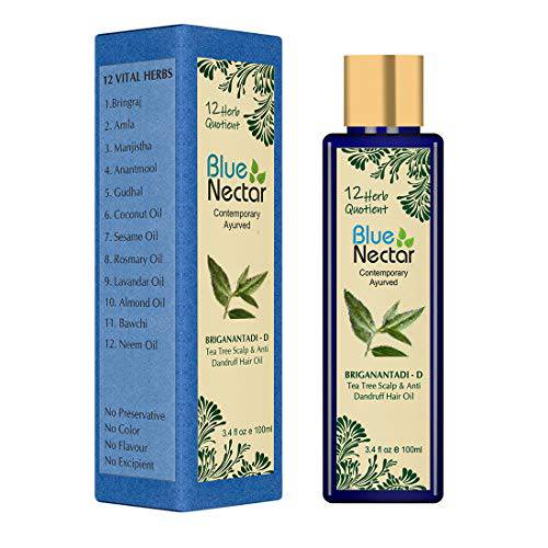 Blue Nectar Tea Tree Healthy Scalp and Anti Dandruff Hair Oil with 12 Ayurvedic herbs (12 Herbs, 3.4 Fl Oz)