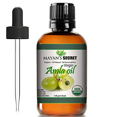 Amla oil for hair growth Virgin Organic USDA Certified Large 4oz Glass bottle and glass Dropper