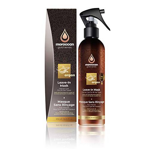 Moroccan Gold Series Leave-In Hair Mask – Argan Oil Hair Mask Enriched with Keratin – Nourishing and Gently Detangling Leave In Conditioner Spray For Curly Frizzy or Damaged Hair, 8.4 Fl.oz