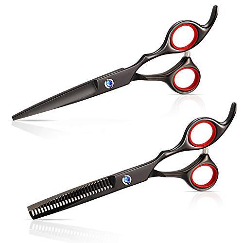 Haircut Scissors Set - Iusmnur 6.5” Professional Barber Shears with Detachable Finger Insets Scissors for Hair Cutting, Japanese Stainless Steel Razor Edge Sharp Blades Barber Scissors(2PACK)