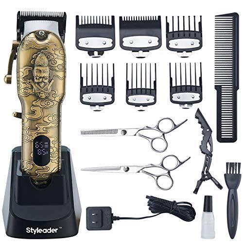 Styleader Hair Clippers for Men, Professional Cordless Haircut Grooming Kit, Adjustable Beard Trimmer, Rechargeble Led Display, for Barber, Home, Metal Gold